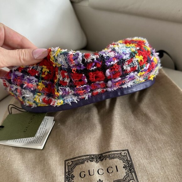 NWT GUCCI LAME BERET CAP Check Lame Sz L Multicolour Violet Tweed - Picture 6 of 14